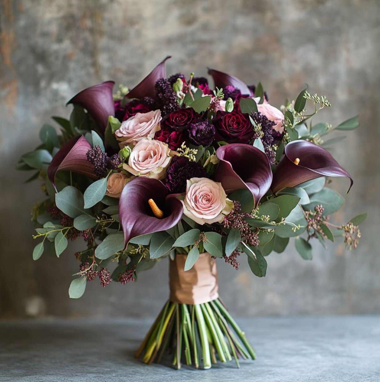 Buchet Nașă cu Cala Mov & Trandafiri