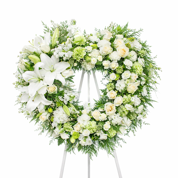 Coroană funerară inimă albă Serenity – flori naturale premium