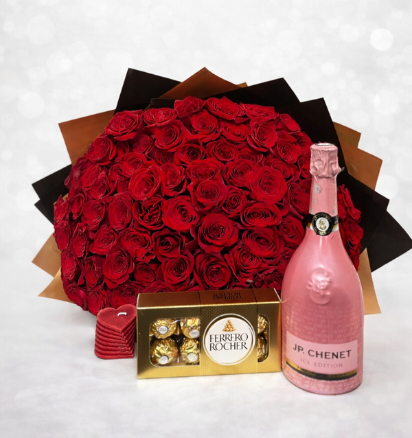 Imperial Love – 51 Trandafiri Rosii & Champagne & Praline