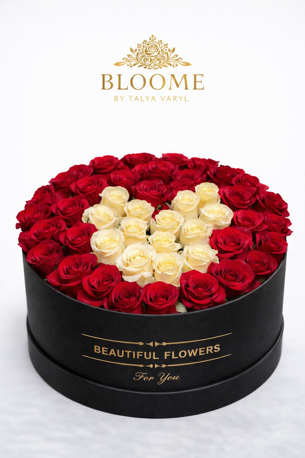 Pure Love Heart – Cutie cu Trandafiri Roșii & Albi