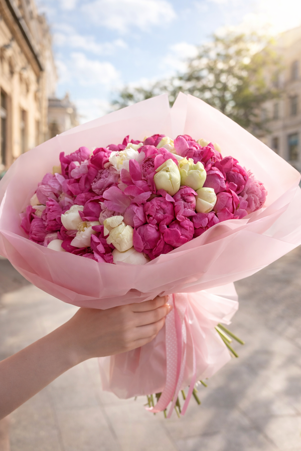 Buchet Bujori Roz si Albi – Buchet Elegant 8 Martie