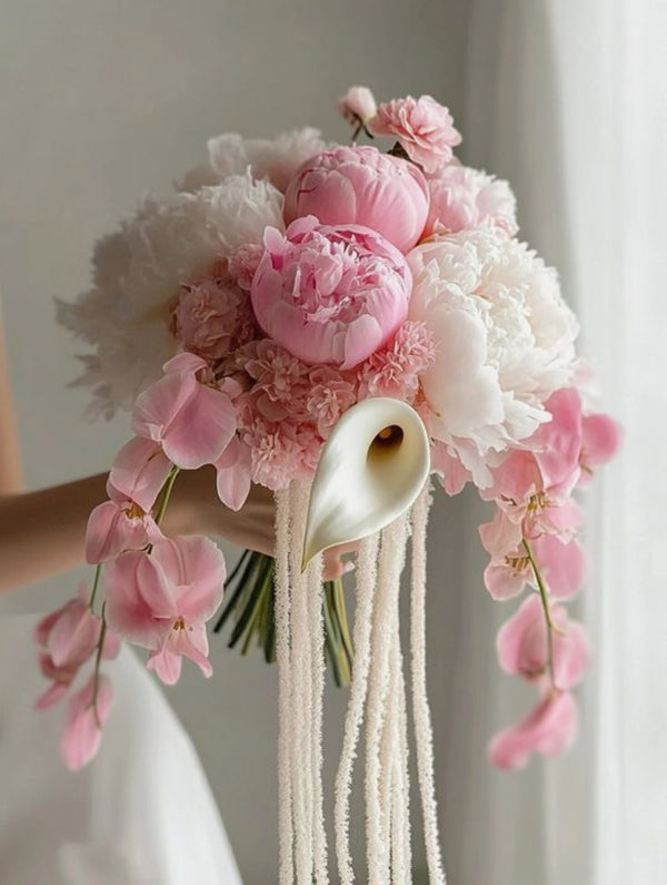Buchet Mireasa cu Bujori Roz & Calla | Buchet Mireasa Elegant Roz Pastel