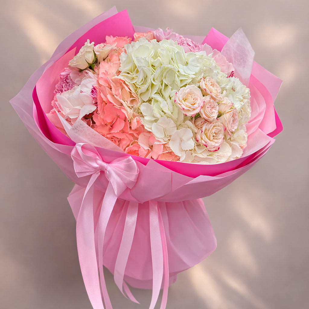 Pink Hydrangea Elegance – Buchet Pastel Luxury