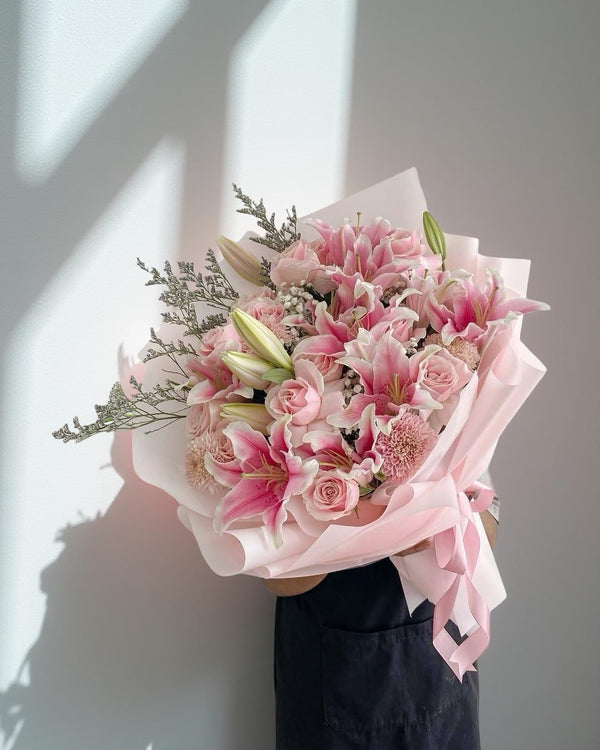 Buchet Crini Roz & Trandafiri Pastel