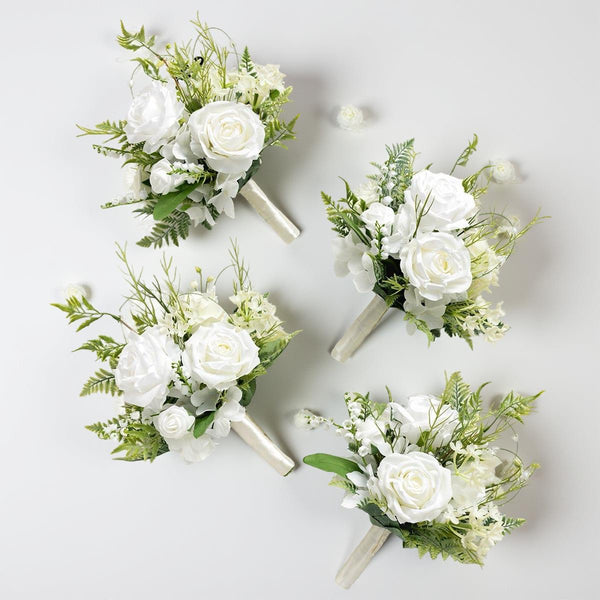 Cocarde Domnișoare de Onoare Albe – Trandafiri & Hortensii