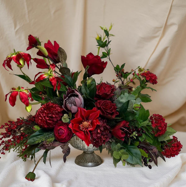 Aranjament Floral Bordo Deluxe cu Trandafiri & Dalii