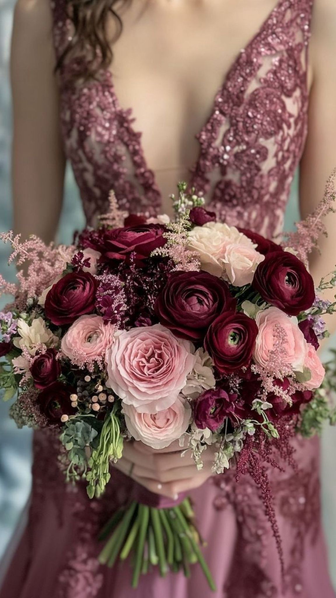 Buchet Nașă Ranunculus & Trandafiri Roz