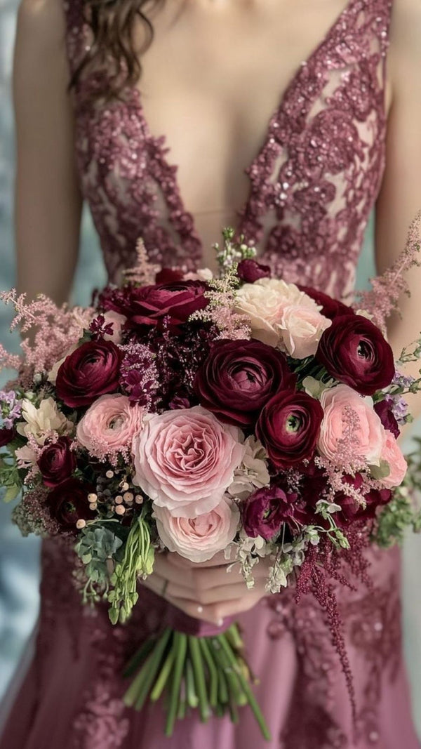 Buchet Nașă Ranunculus & Trandafiri Roz